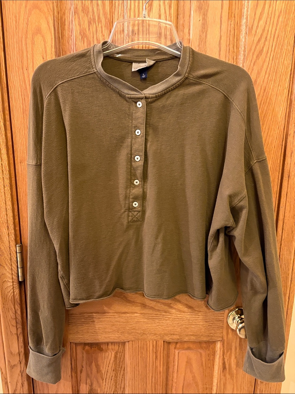 Universal Thread Olive Knit Crewneck Oversized Henley Pullover